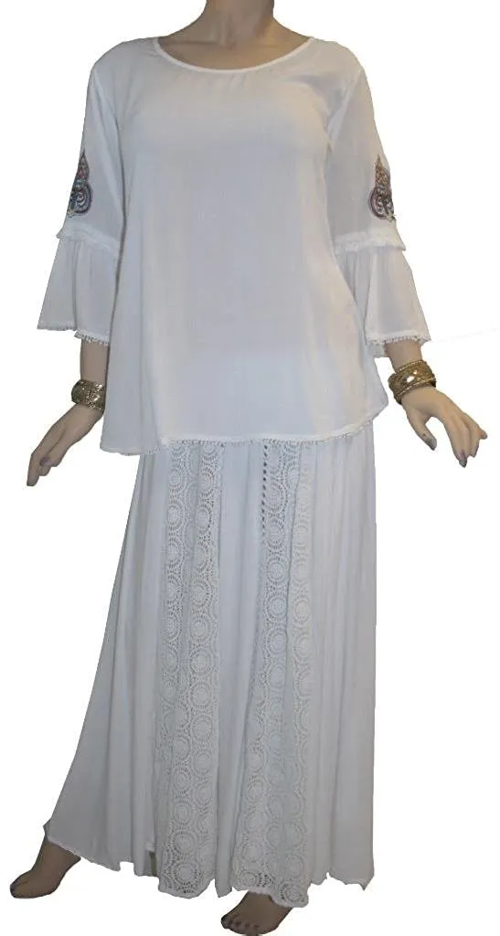 3900 B Rayon Tiered Bell Sleeve Embroidered Top Blouse
