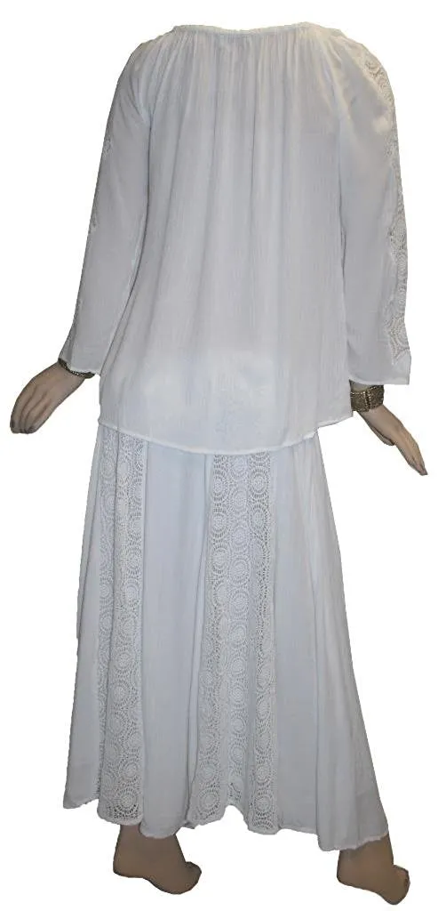 3903 B Rayon Crepe Bohemian Lace Sleeve Round Neck Summer Tunic Blouse