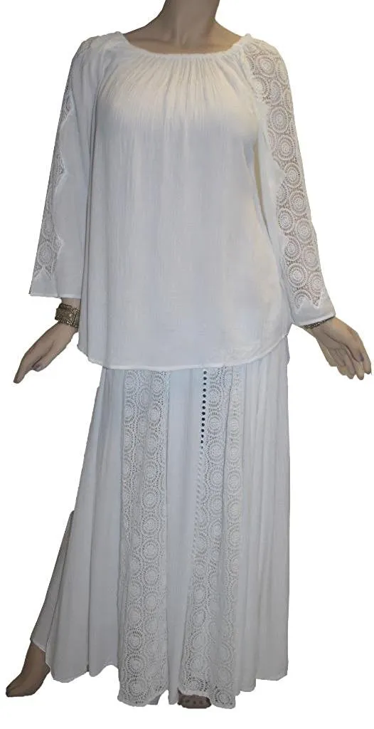 3903 B Rayon Crepe Bohemian Lace Sleeve Round Neck Summer Tunic Blouse