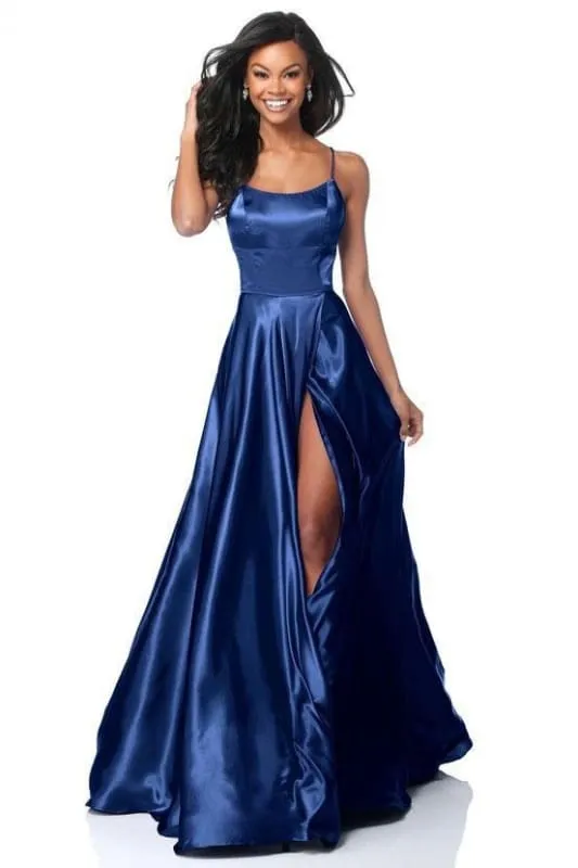 Bridelily Backless Floor Length Prom Dress Split Charmeuse Prom Dress
