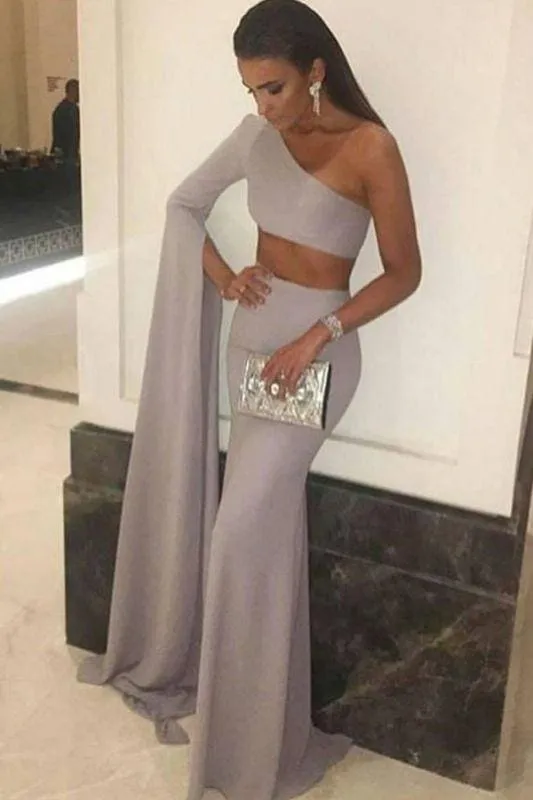 Bridelily Stunning Two-Pieces One-Shoulder Mermaid Floor-Length Prom Dress