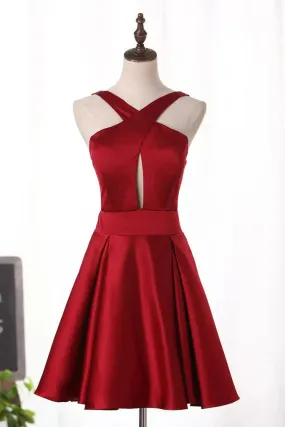 Cocktail Dresses V Neck  A Line Satin Short/Mini Open Back