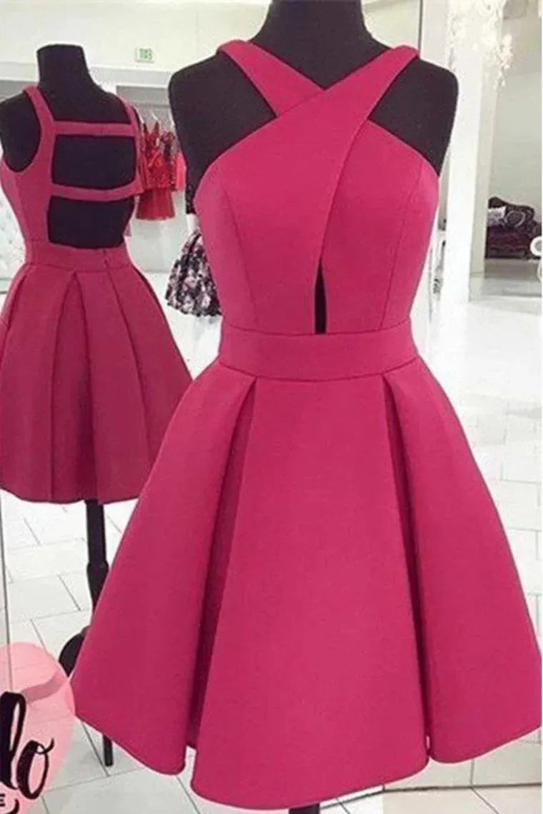 Cocktail Dresses V Neck  A Line Satin Short/Mini Open Back