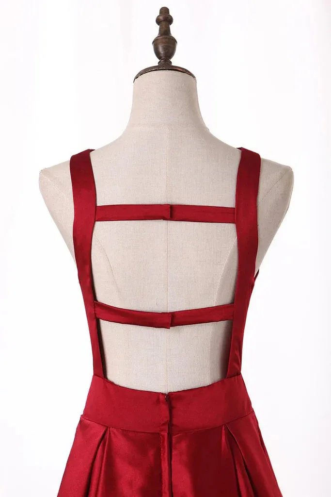 Cocktail Dresses V Neck  A Line Satin Short/Mini Open Back