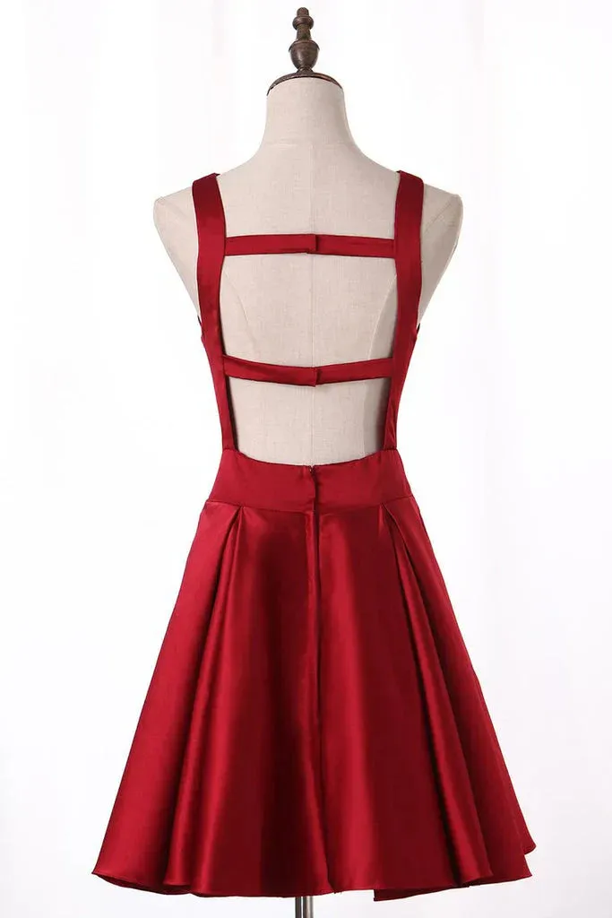 Cocktail Dresses V Neck  A Line Satin Short/Mini Open Back