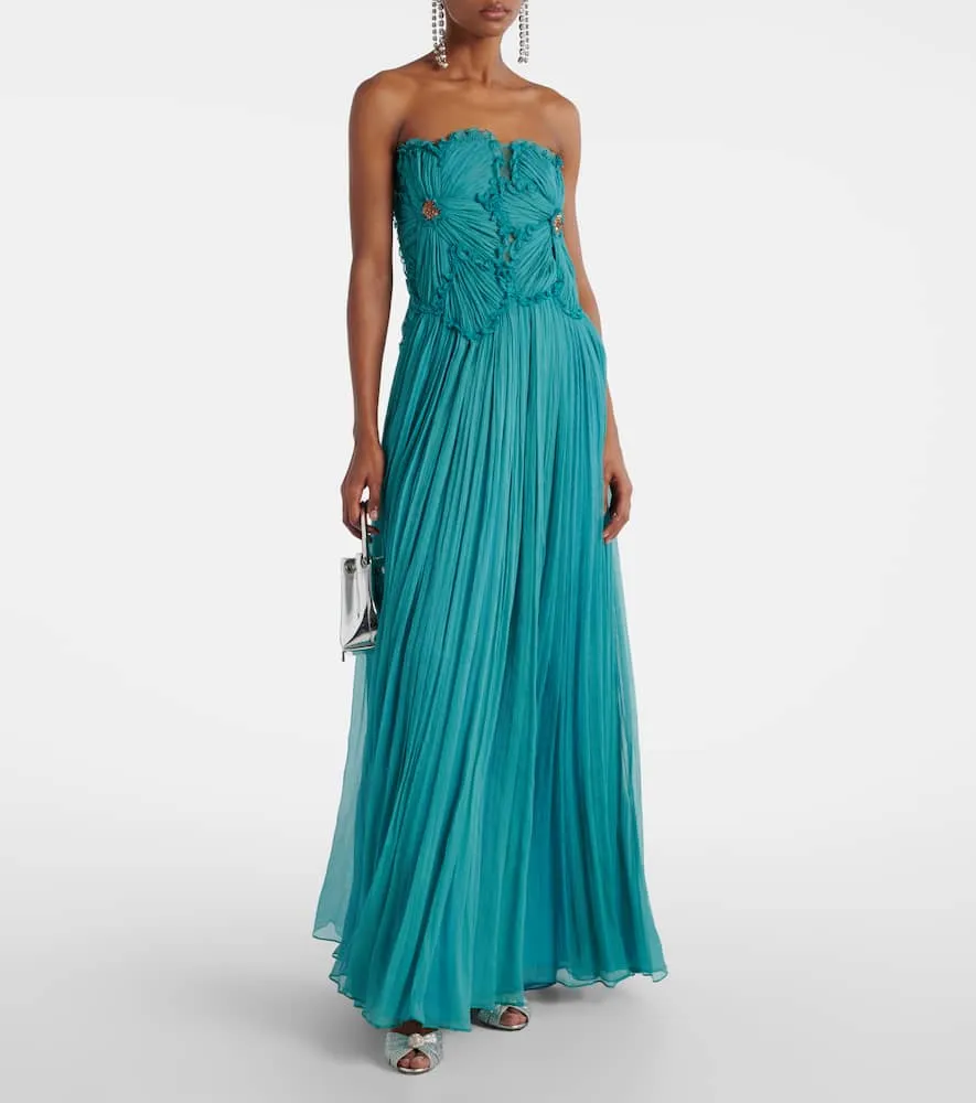 Costarellos Adamaris embellished silk-blend chiffon gown