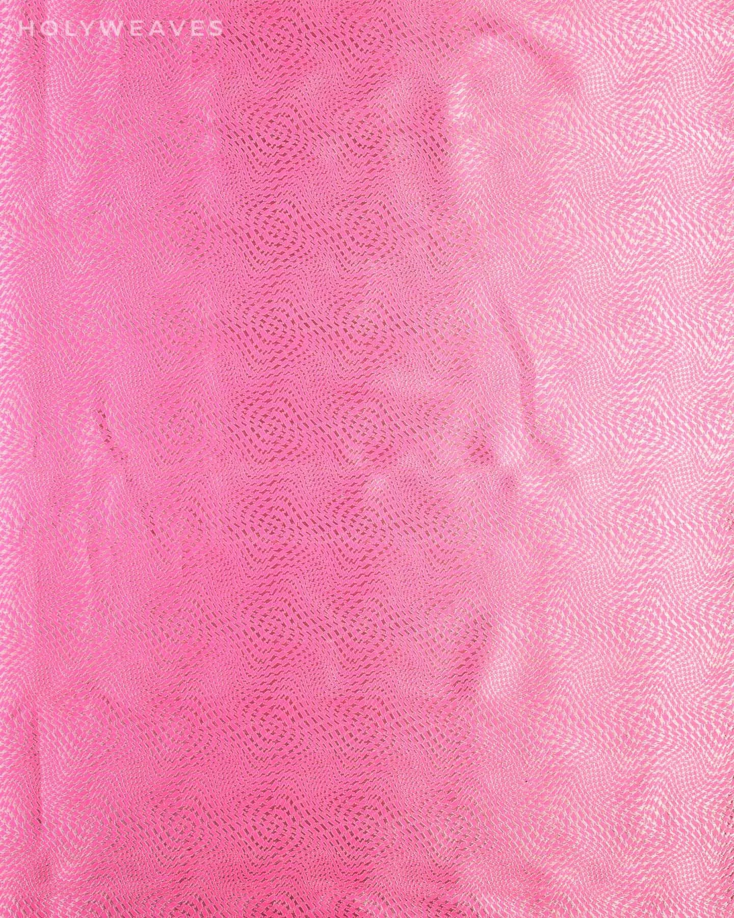 Flamingo Pink Banarasi Houndstooth Cyclone Roopa Zari Brocade Handwoven Katan Silk Unisex Fabric