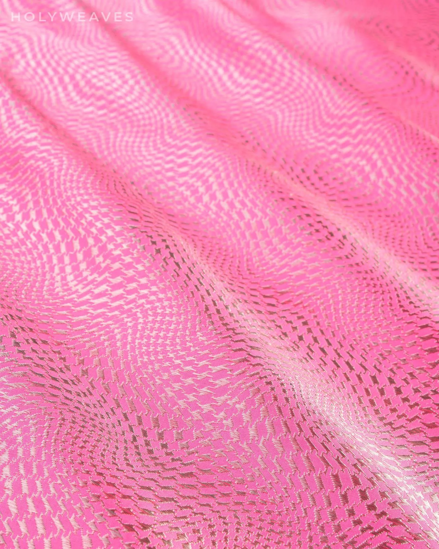 Flamingo Pink Banarasi Houndstooth Cyclone Roopa Zari Brocade Handwoven Katan Silk Unisex Fabric
