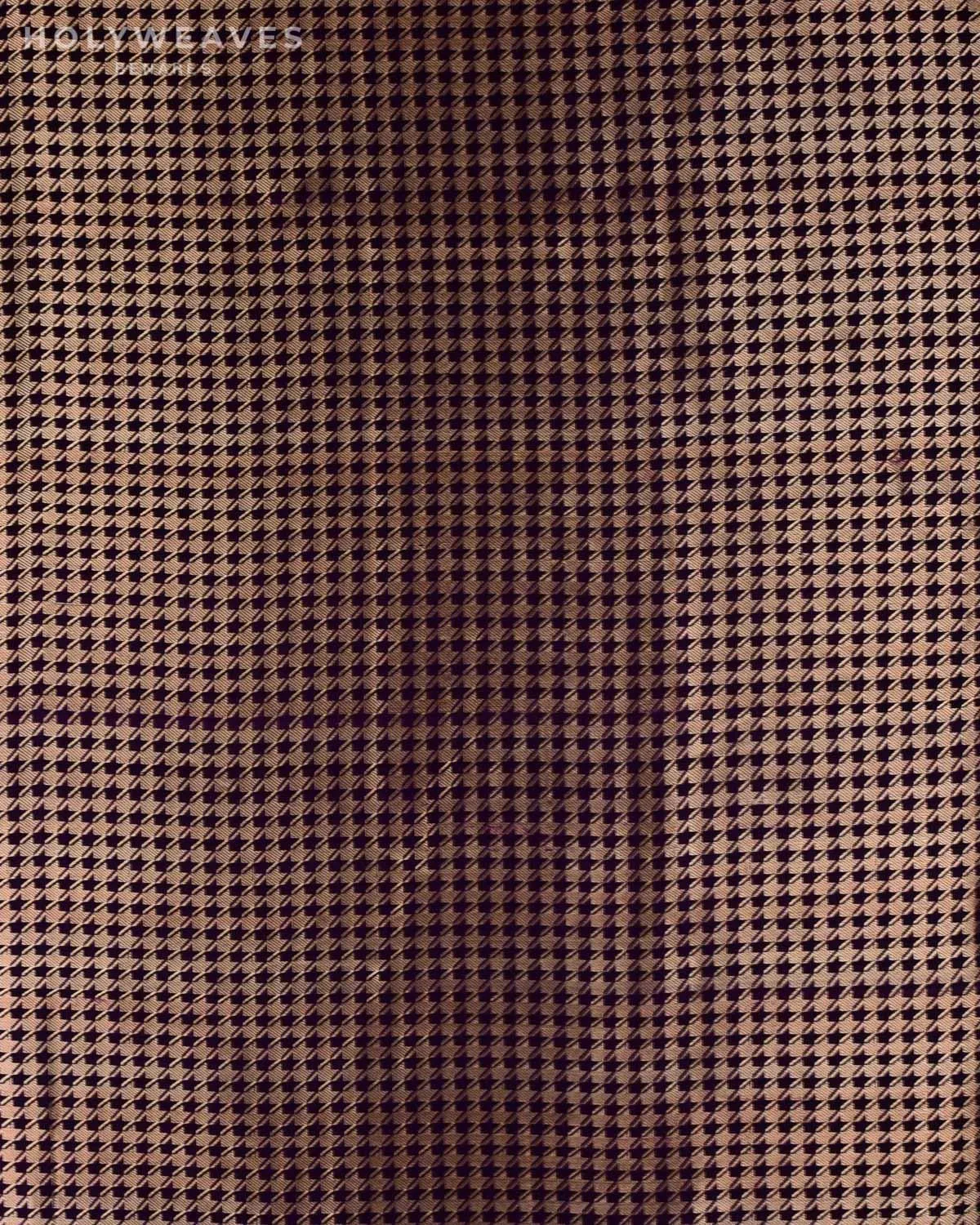Gold on Purple Banarasi Zari Houndstooth Brocade Handwoven Katan Silk Fabric