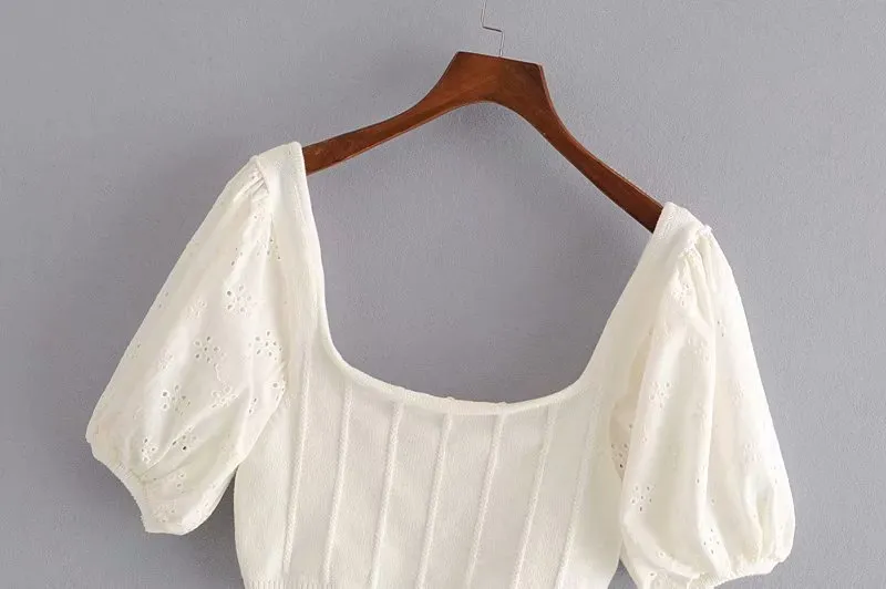 HOLLOW EMBROIDERED CROP TOP
