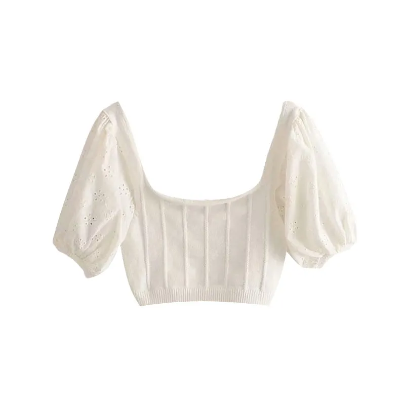 HOLLOW EMBROIDERED CROP TOP
