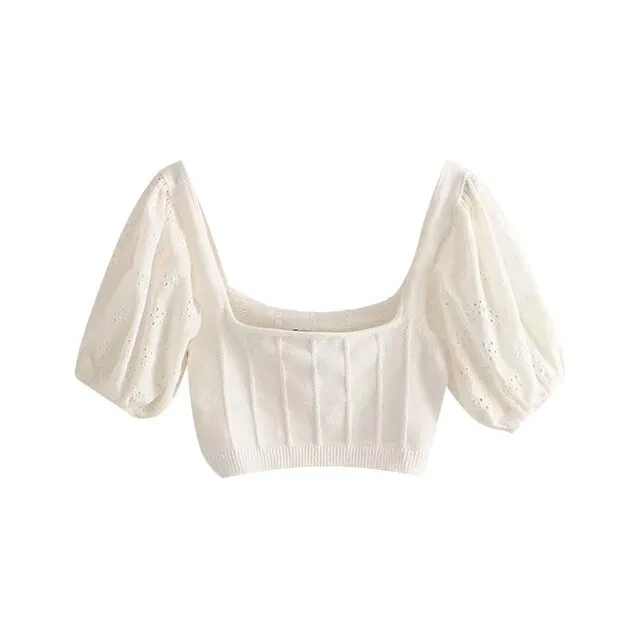 HOLLOW EMBROIDERED CROP TOP