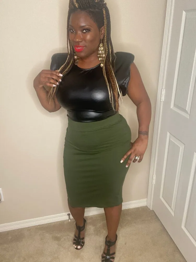 Pleather high shoulder crop top
