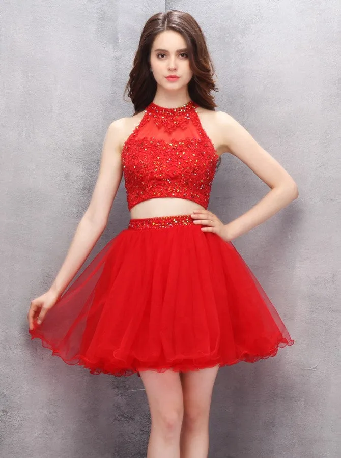 Red Homecoming Dresses,Two Piece Homecoming Dress,Freshman Homecoming Dress,HC00063