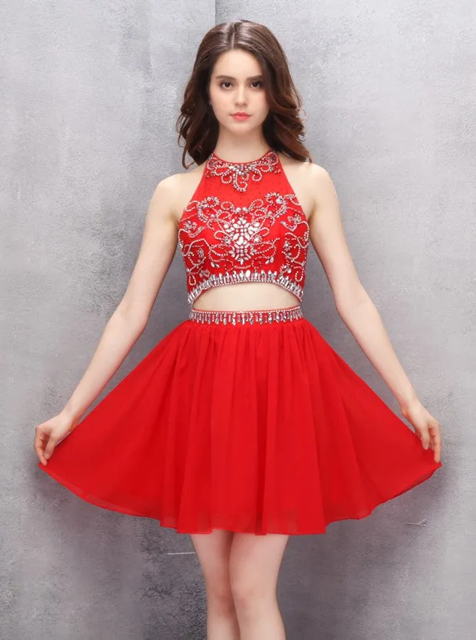 Red Homecoming Dresses,Two Piece Homecoming Dress,Short Homecoming Dress,HC00113