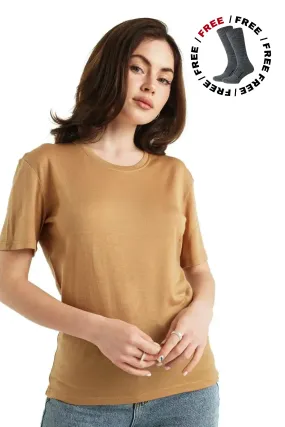 Women's Merino T-shirt 165 Camel | Crewneck ( socks)