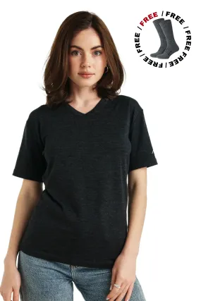 Women's Merino T-shirt 165 Charcoal | V-Neck ( socks)